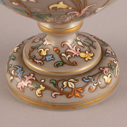 Flower-and-Bird Patterned Lidded Glass Vessel
