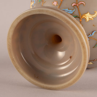 Flower-and-Bird Patterned Lidded Glass Vessel
