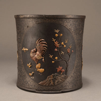 Wood and silver inlay slate pen holder