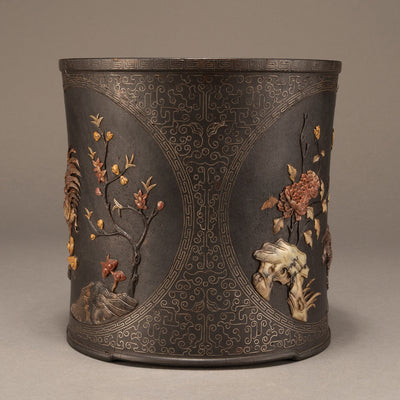 Wood and silver inlay slate pen holder