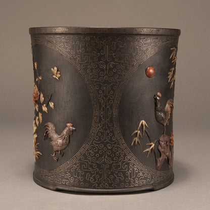 Wood and silver inlay slate pen holder