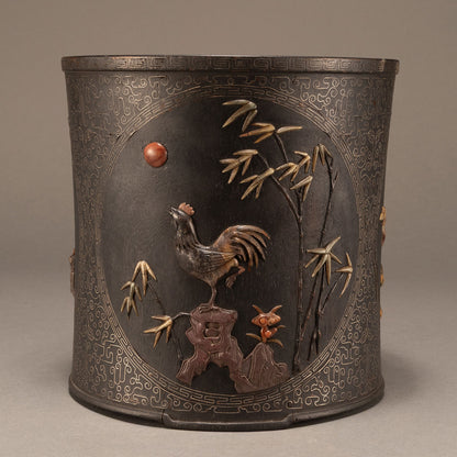 Wood and silver inlay slate pen holder