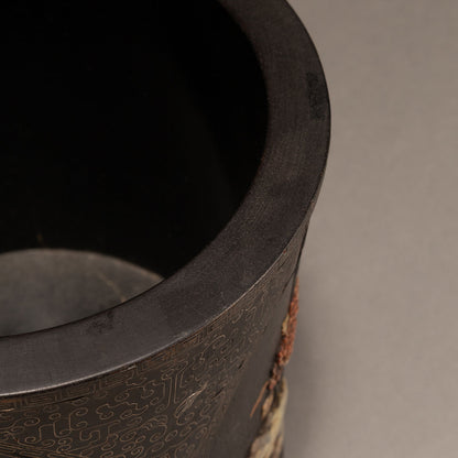 Wood and silver inlay slate pen holder