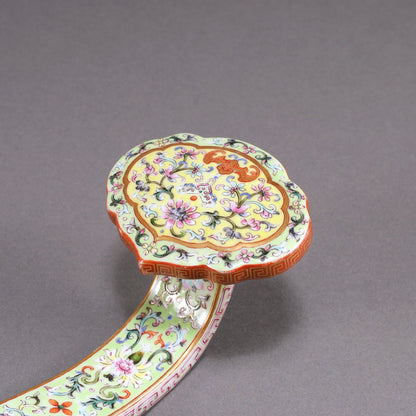 Famille-Rose Enamel Ruyi Scepter with Lotus and Bat Design
