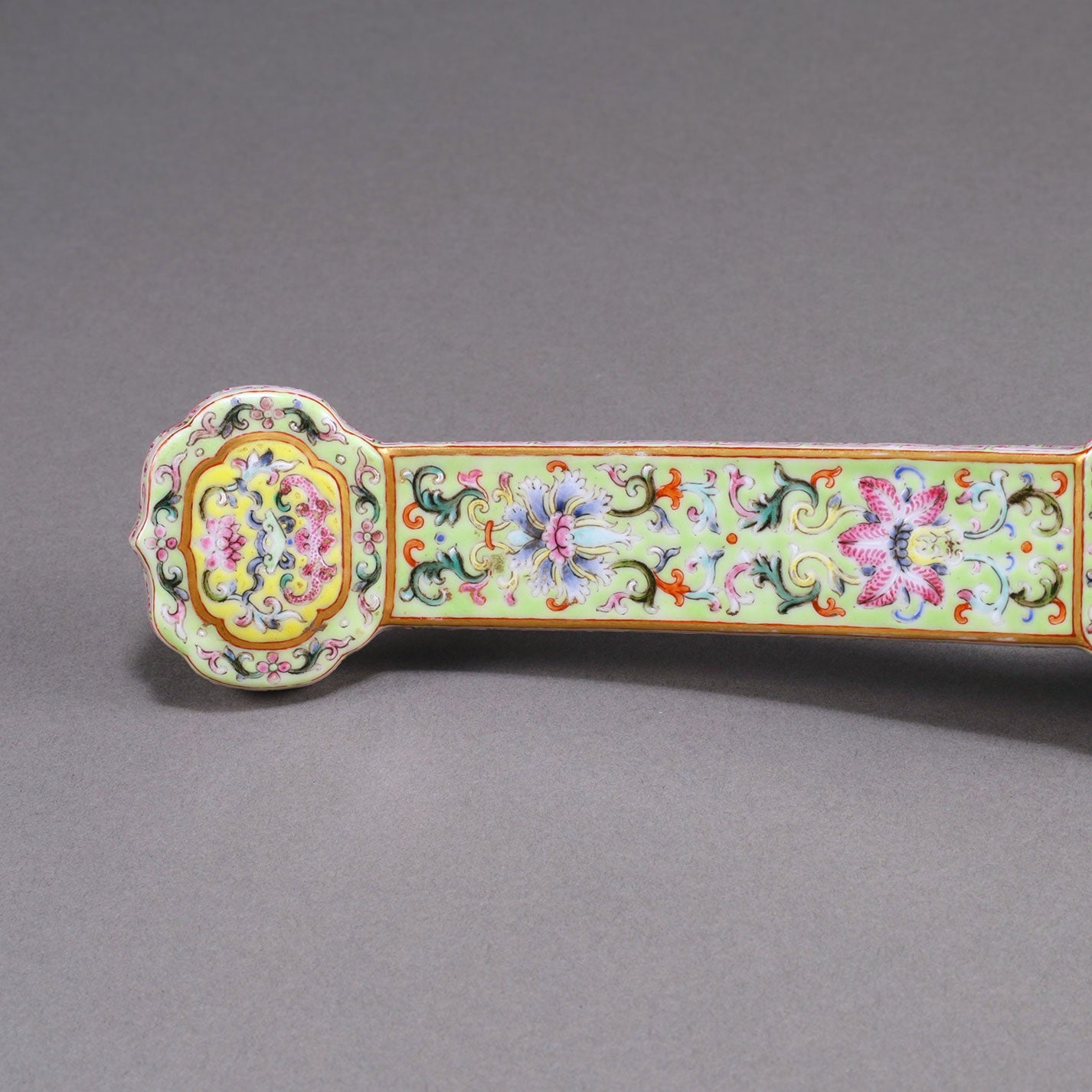 Famille-Rose Enamel Ruyi Scepter with Lotus and Bat Design