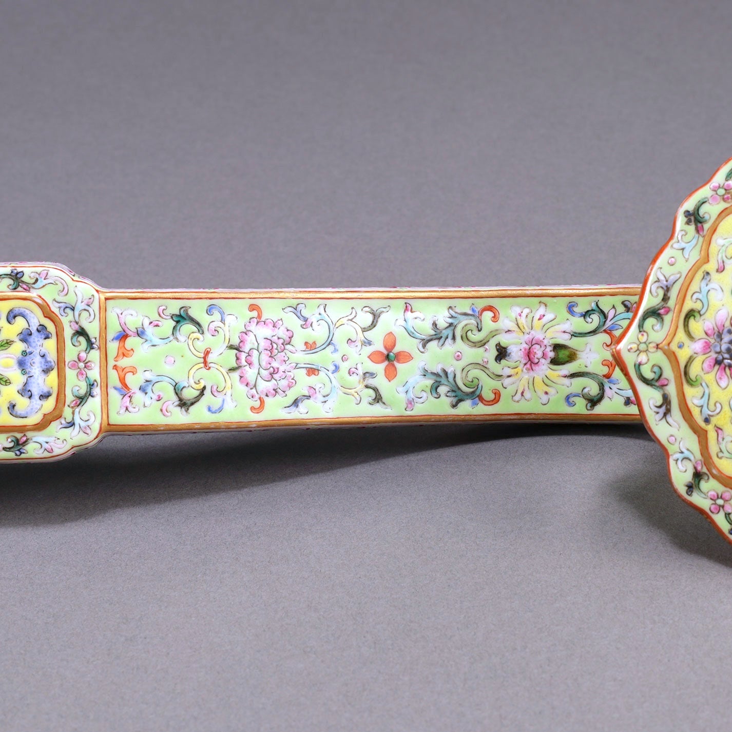 Famille-Rose Enamel Ruyi Scepter with Lotus and Bat Design
