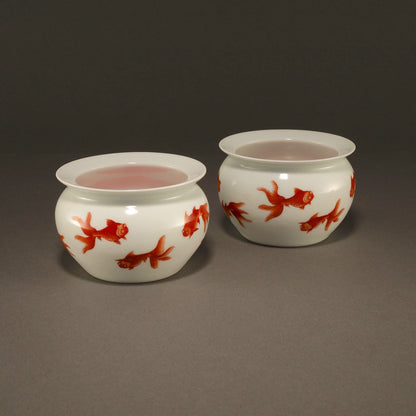 Iron-Red Fish and Wave Jar (Pair) [Z0185]
