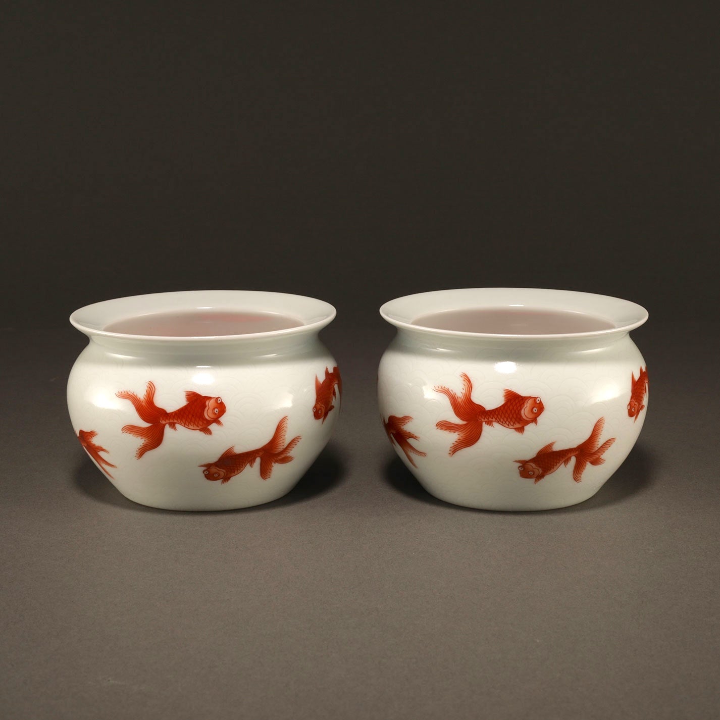 Iron-Red Fish and Wave Jar (Pair) [Z0185]
