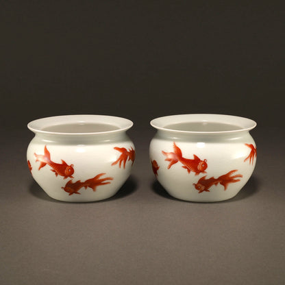 Iron-Red Fish and Wave Jar (Pair) [Z0185]