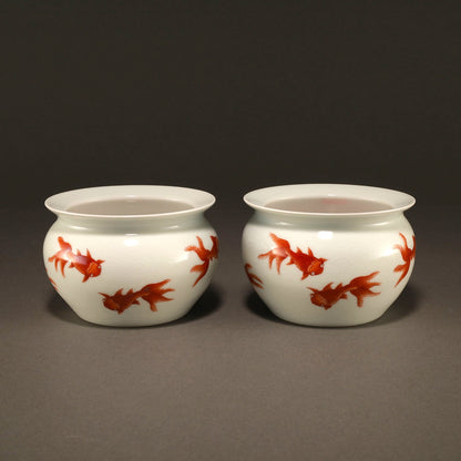 Iron-Red Fish and Wave Jar (Pair) [Z0185]