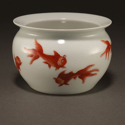 Iron-Red Fish and Wave Jar (Pair) [Z0185]
