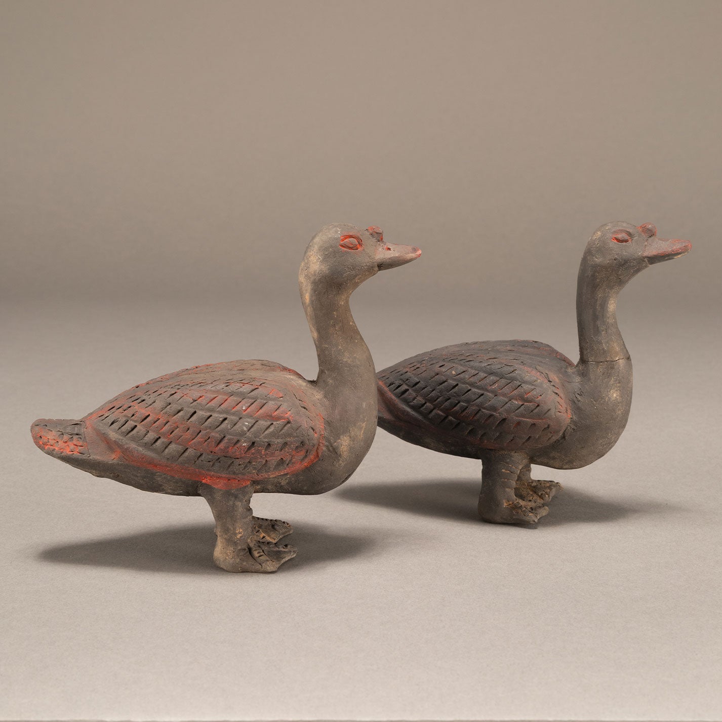 Pair of Ancient Ceramic Figurines: Sparrows