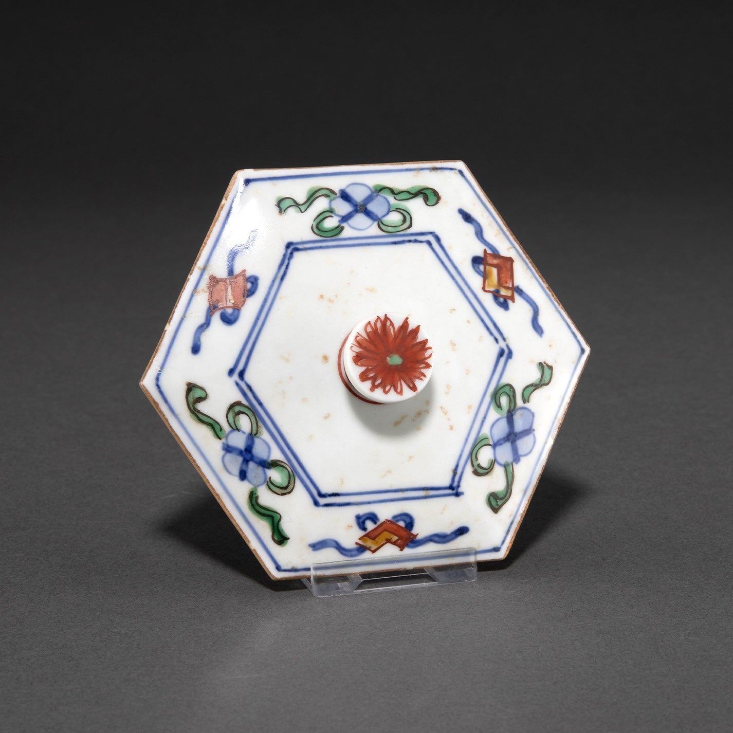 Famille Verte Hexagonal Cricket Jar with Figures [Z0443]