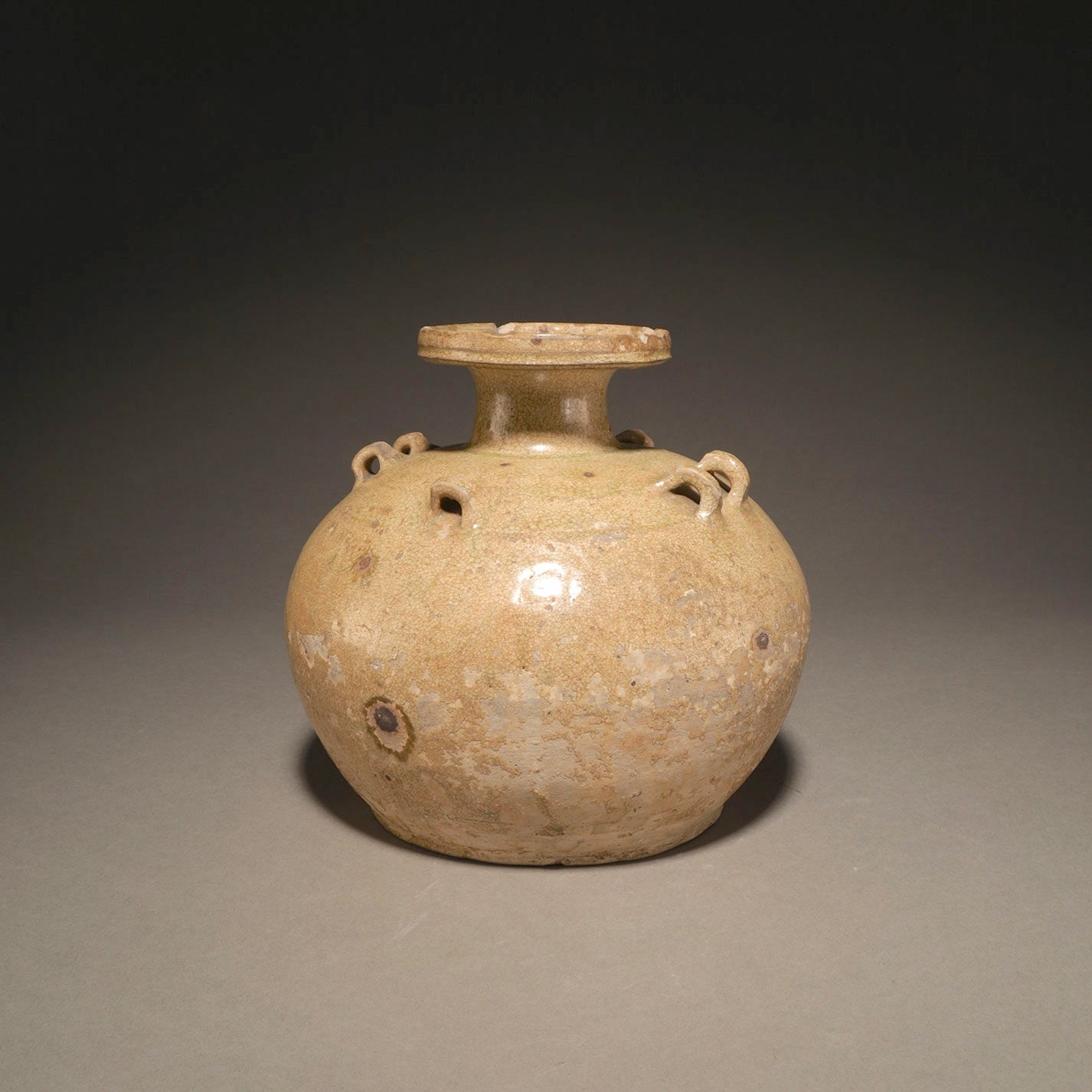 越州窯青磁六耳盤口壷