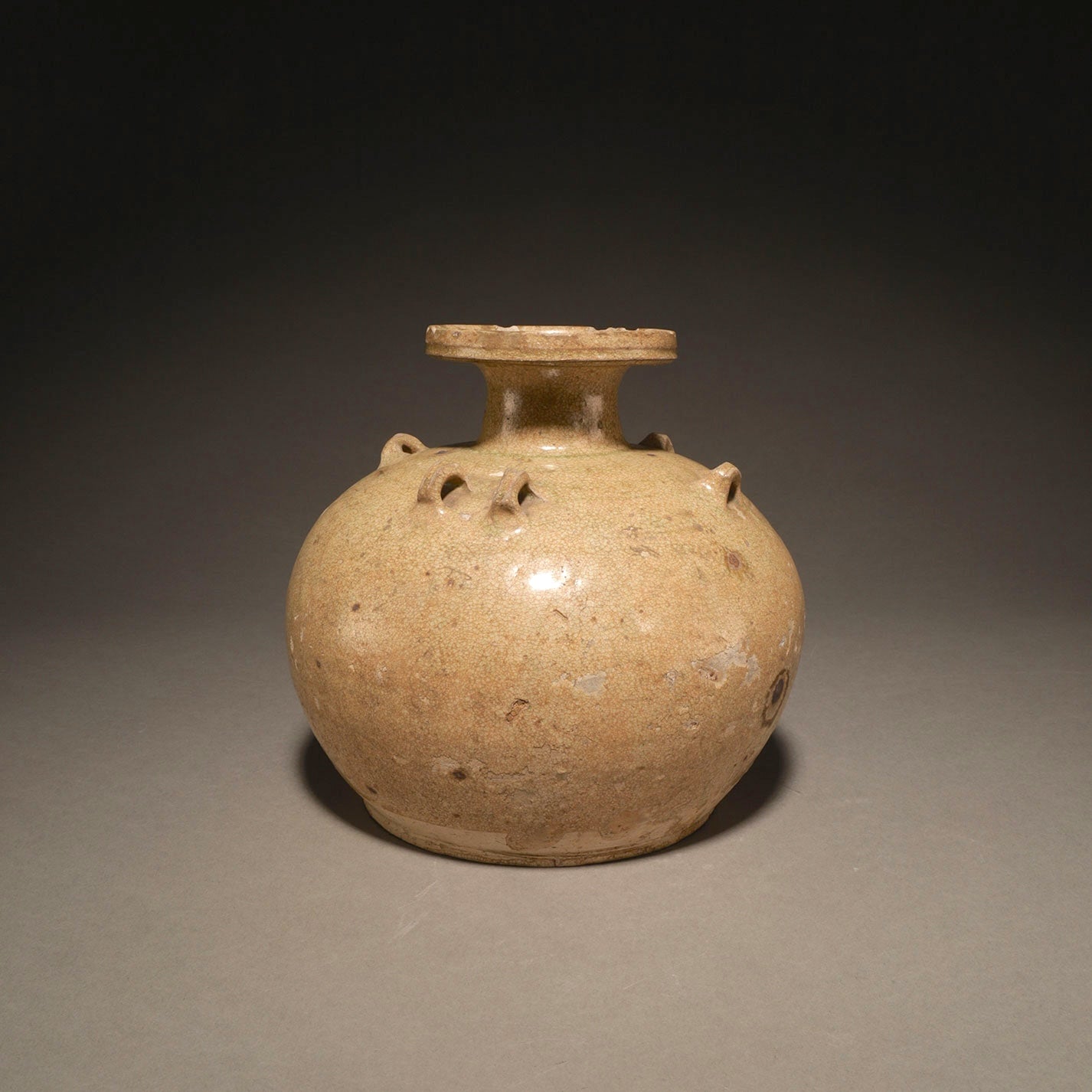 越州窯青磁六耳盤口壷