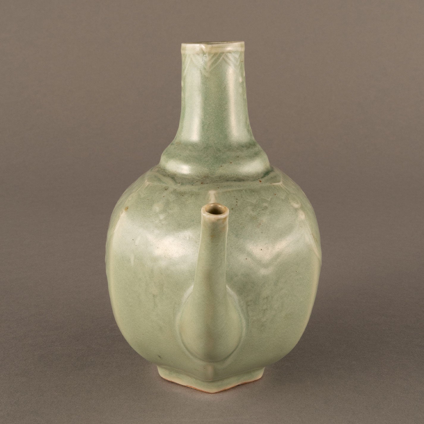 Celadon hexagonal water pitcher with garland pattern