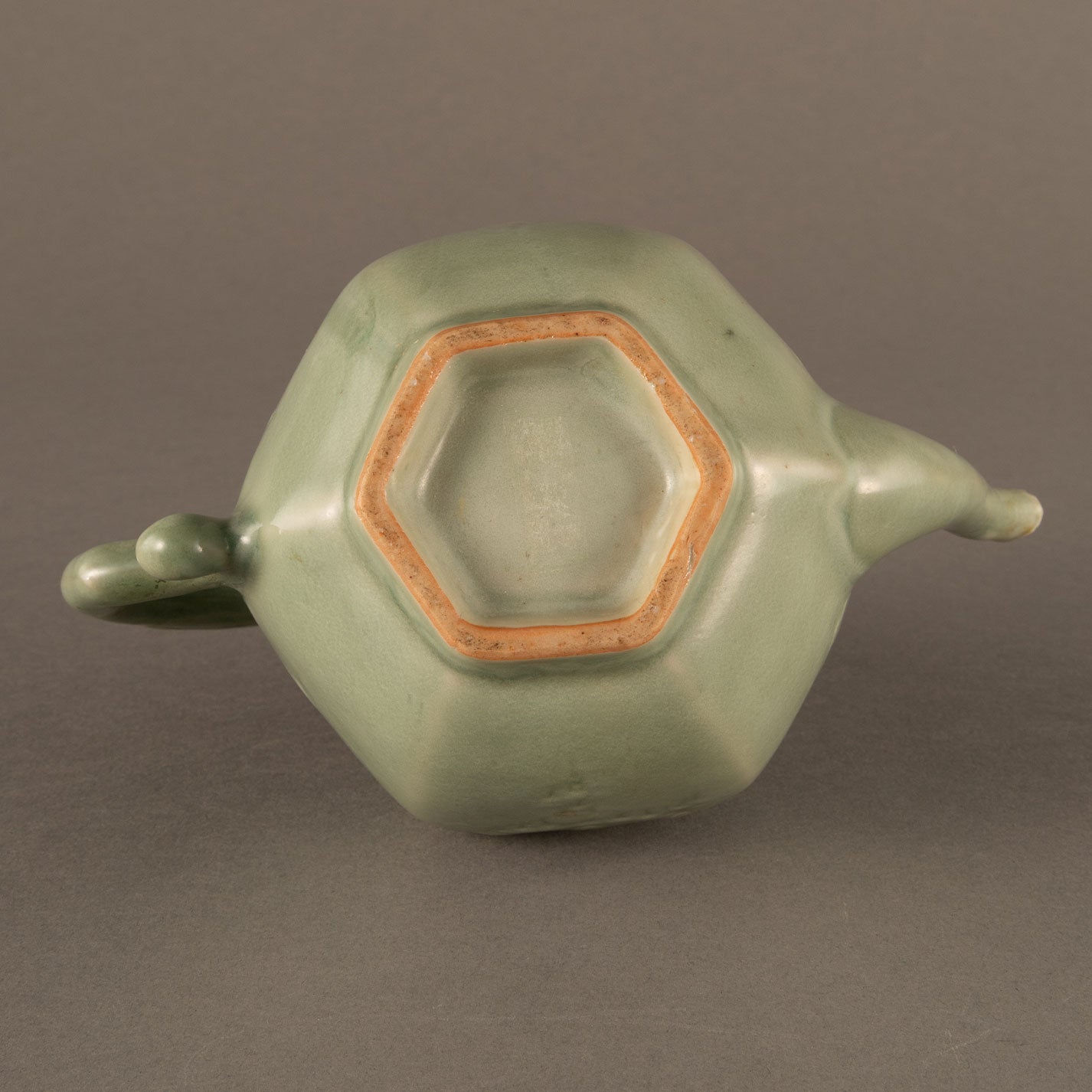 Celadon hexagonal water pitcher with garland pattern