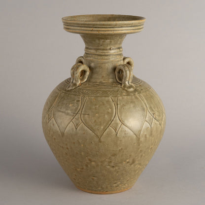 青瓷蓮花紋四耳瓶