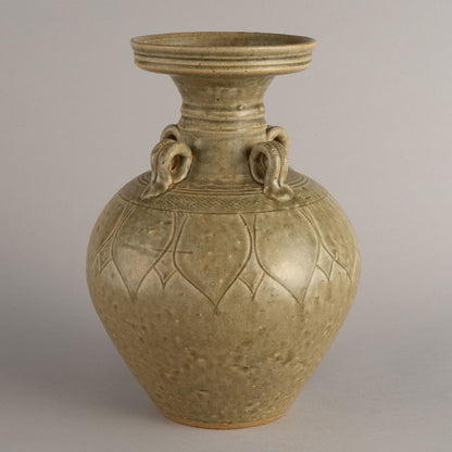 青瓷蓮花紋四耳瓶