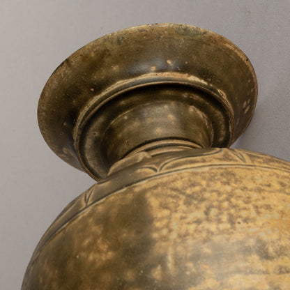 褐釉蓮花紋四耳廣口瓶