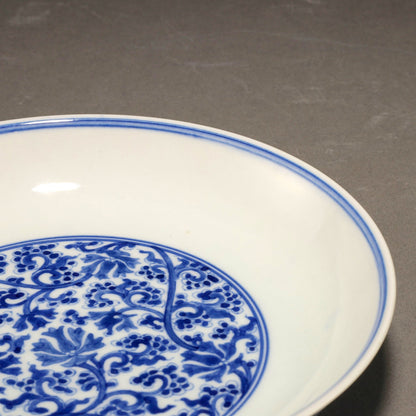 Blue and White Dish with Lotus Scroll Design [Z0553]
