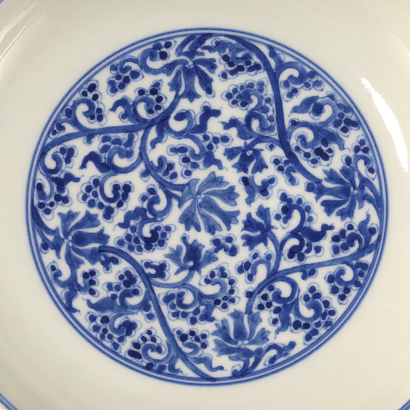 Blue and White Dish with Lotus Scroll Design [Z0553]