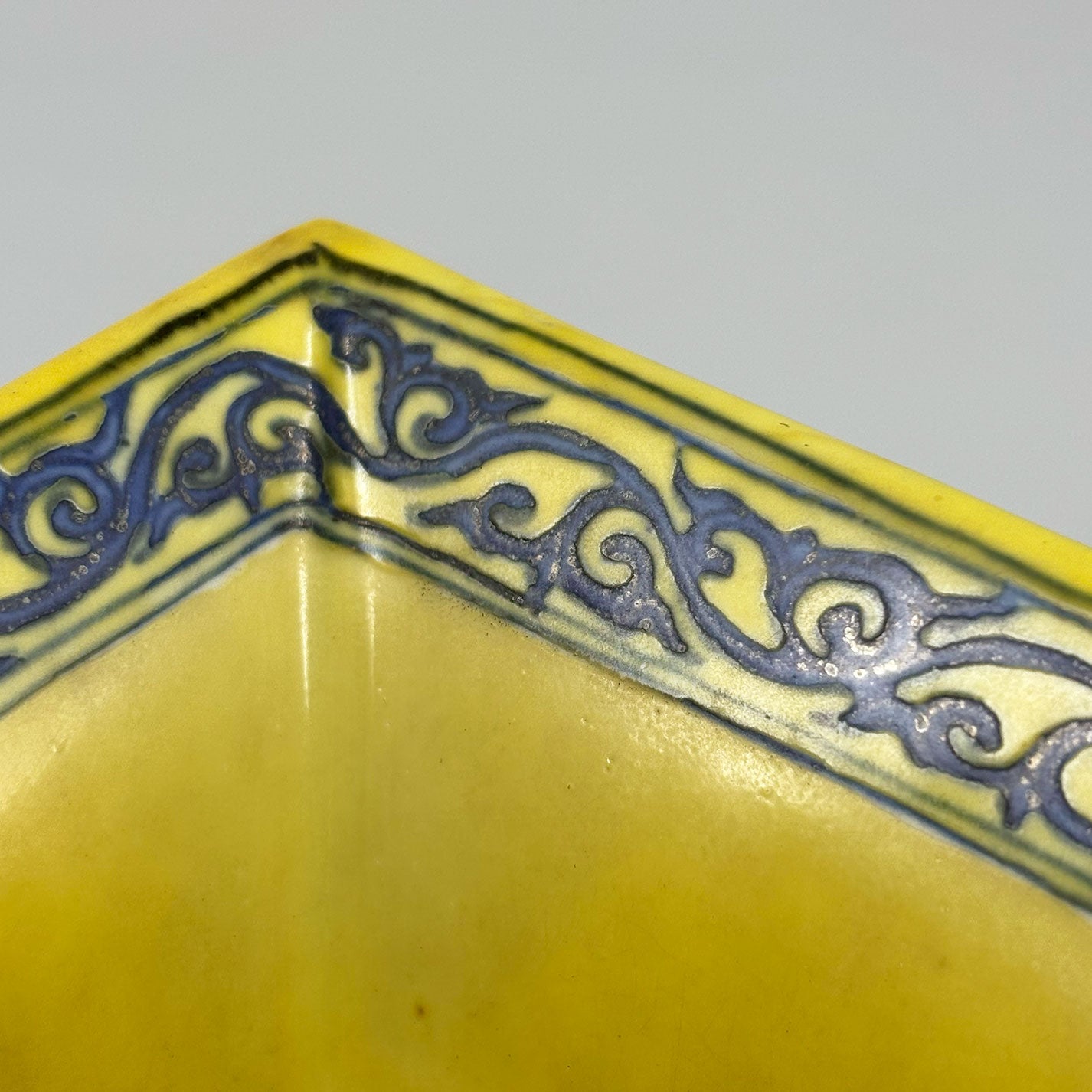 Yellow-Glazed Square Bowl with Dragon Design