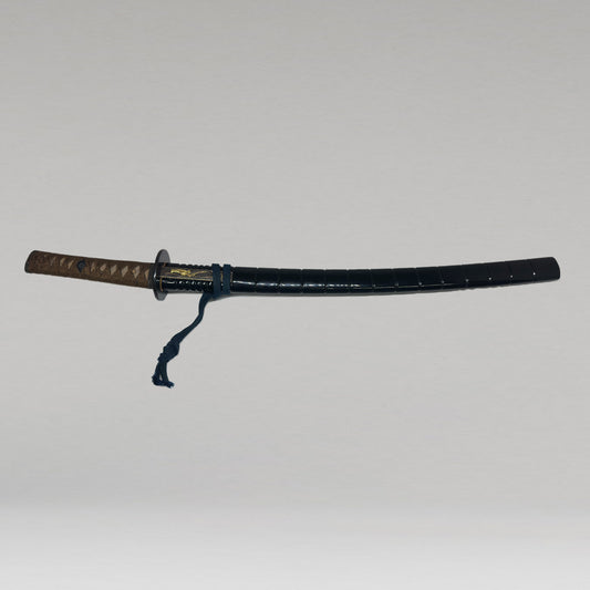 Wakizashi Koshirae with Black Lacquer Scabbard and Carved Decoration